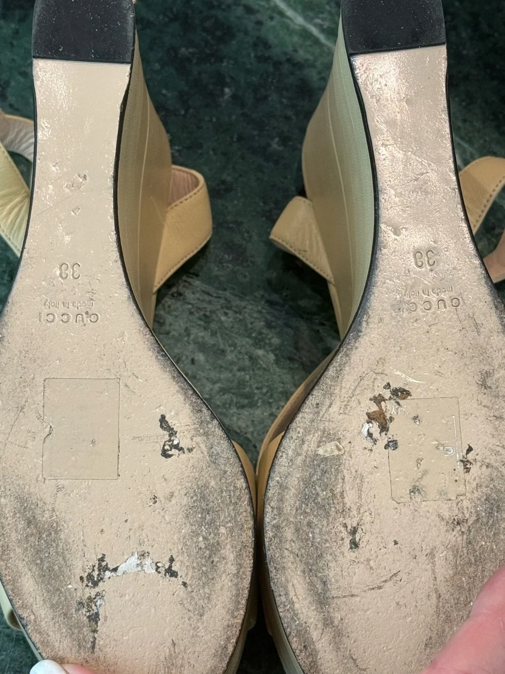 Gucci Cream Platform Ankle-Strap Wedge Sandals